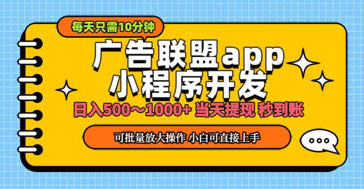 小程序开发 广告赚钱 日入500~1000+ 小白轻松上手！-网创资源库