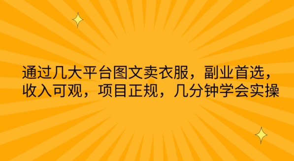 通过几大平台图文卖衣服，副业首选，收入可观，项目正规，几分钟学会实操-网创资源库