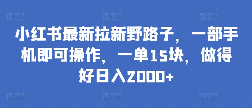 小红书最新拉新野路子，一部手机即可操作，一单15块，做得好日入2000+-网创资源库