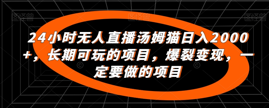 24小时无人直播汤姆猫日入2000+，长期可玩的项目，爆裂变现，一定要做的项目-网创资源库