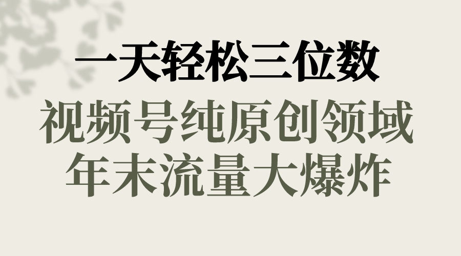 一天轻松三位数，视频号纯原创领域，春节童子送祝福，年末流量大爆炸，-网创资源库